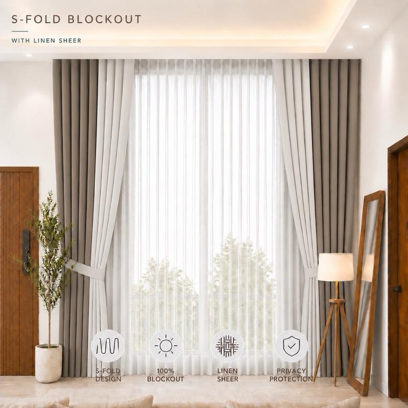 NAVI 8-in-1 Two-Tone S-Fold Blockout Curtain