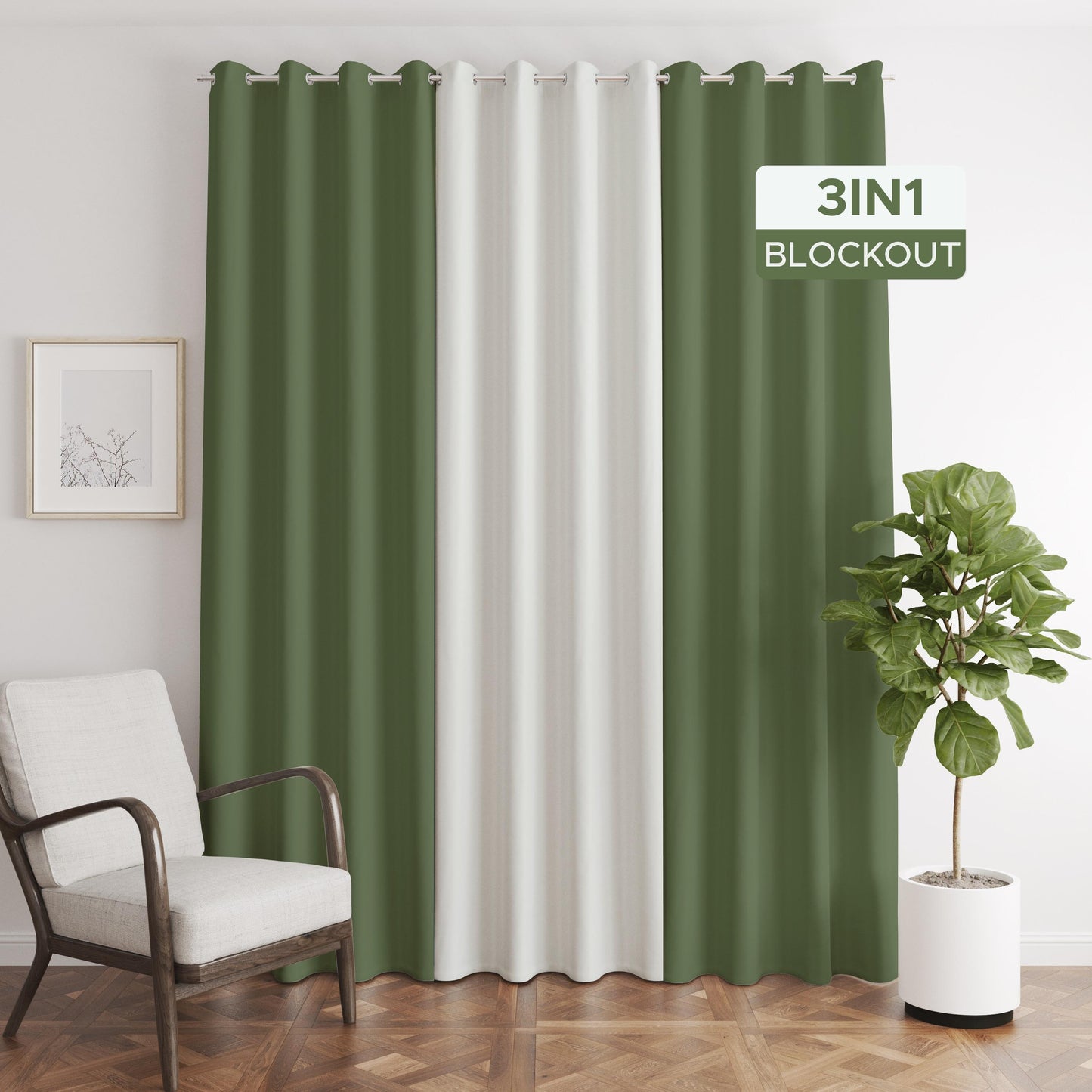 NAVI【BEST SELLER】3in1 KOREAN SOFT BLOCKOUT CURTAIN | Ring Type For Living Room Bedroom Window Treatment