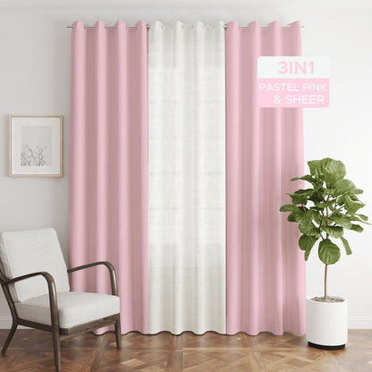 NAVI【NEW RELEASE】Pastel Pink | KOREAN SOFT BLOCKOUT CURTAIN | Summer Collection | Ring Type For Living Room Bedroom Window Treatment