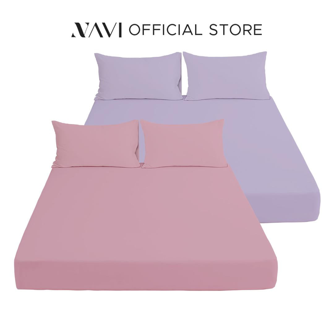 NAVI - PLAIN Bedding Set | Pastel Shades | 1x Fitted Bedsheet with 2x Pillowcase | Fully Garterized Hotel Quality