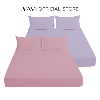 NAVI - PLAIN Bedding Set | Pastel Shades | 1x Fitted Bedsheet with 2x Pillowcase | Fully Garterized Hotel Quality