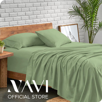 NAVI - PLAIN Bedding Set | Blue Green Shades | 1x Fitted Bedsheet with 2x Pillowcase | Fully Garterized Hotel Quality