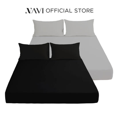 NAVI - PLAIN Bedding Set | Neural Shades | 1x Fitted Bedsheet with 2x Pillowcase | Fully Garterized Hotel Quality
