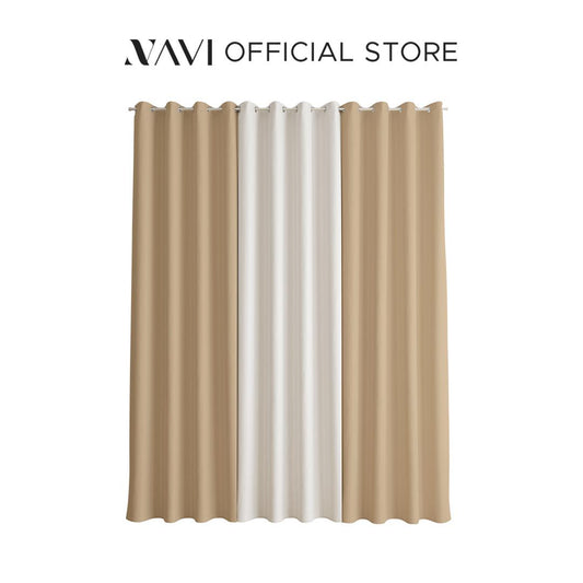 NAVI - TRENDING BLOCKOUT CURTAIN  | 3in1 KOREAN SOFT BLOCKOUT CURTAIN |  Ring Type for Living Room & Bedroom Window Treatment | 100% Polyester, Thermal Insulation, Privacy Protection, Sunlight & Sound Blocking, Energy Saving | Sold Per Set