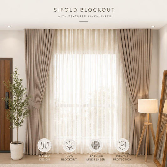 NAVI 8-in-1 Textured Linen S-Fold Curtain
