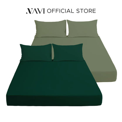 NAVI - PLAIN Bedding Set | Blue Green Shades | 1x Fitted Bedsheet with 2x Pillowcase | Fully Garterized Hotel Quality