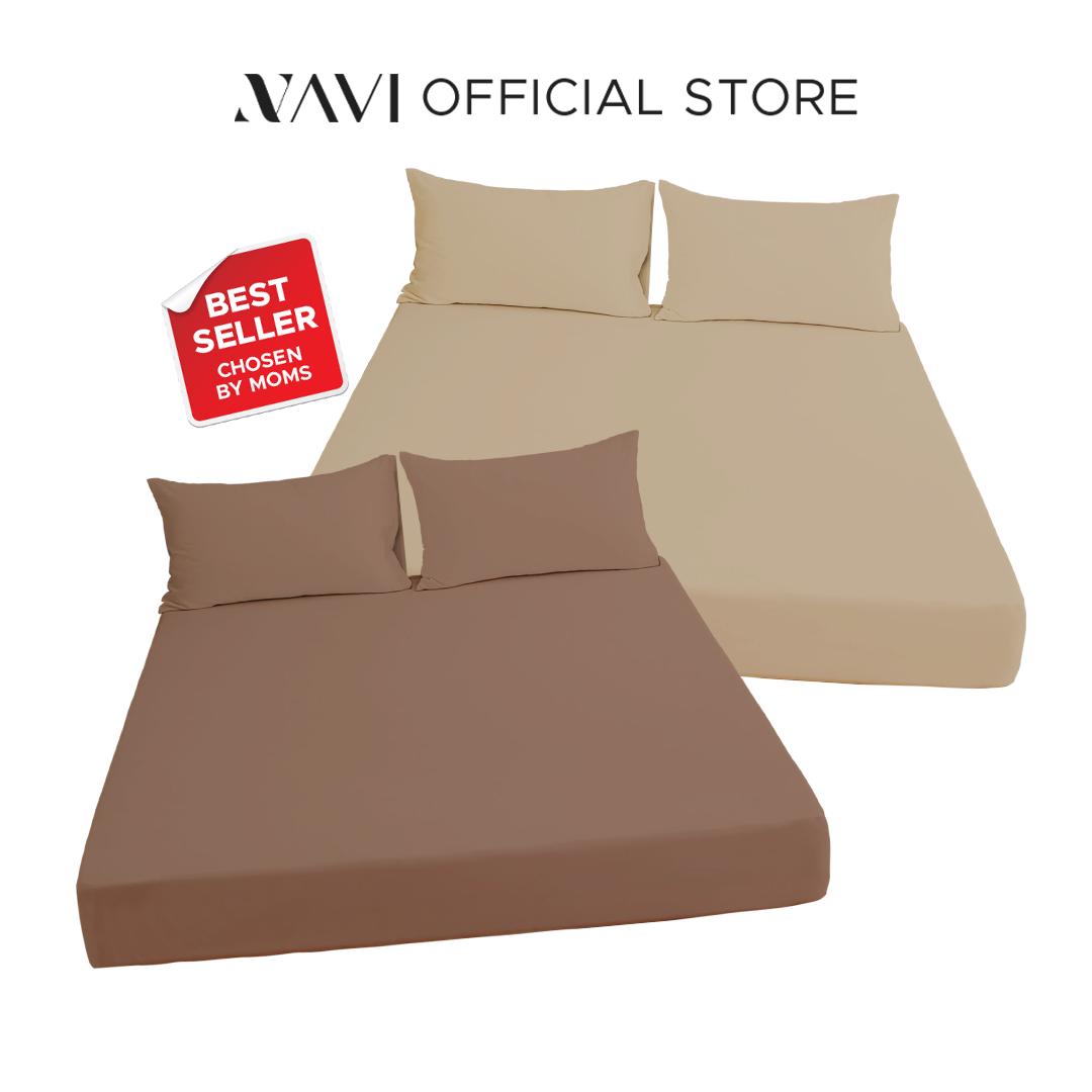 NAVI【BEST SELLER】PLAIN Bedding Set | 1x Fitted Bedsheet with 2x Pillowcase | Fully Garterized Hotel Quality