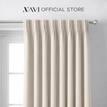 NAVI Pinch Pleat Blackout Curtains with Linen Sheer | DIY Pinch Pleat Hook | Korean Soft Blockout | for Living Room & Bedroom Window Treatment | 100% Polyester, Thermal Insulation, Privacy Protection, Sunlight & Sound Blocking, Energy Saving