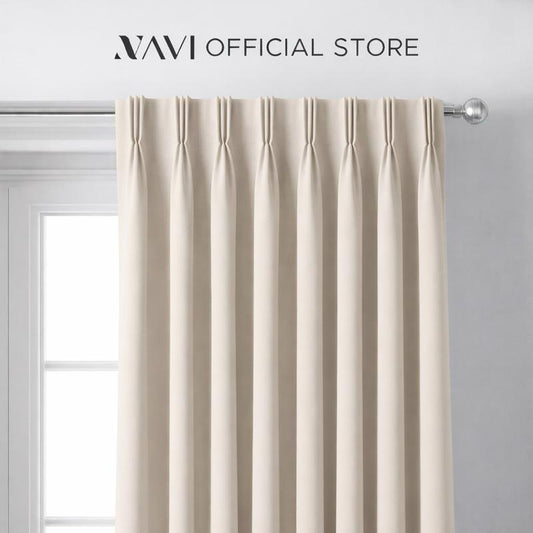 NAVI Pinch Pleat Blackout Curtains with Linen Sheer | DIY Pinch Pleat Hook | Korean Soft Blockout | for Living Room & Bedroom Window Treatment | 100% Polyester, Thermal Insulation, Privacy Protection, Sunlight & Sound Blocking, Energy Saving