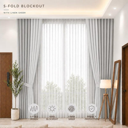 NAVI 8-in-1 Two-Tone S-Fold Blockout Curtain