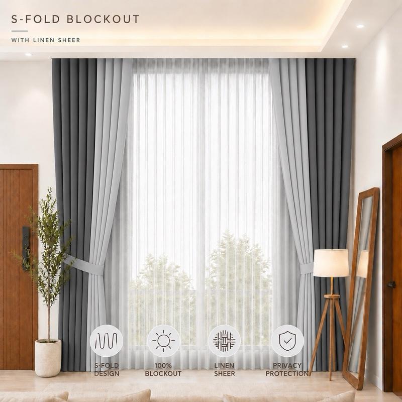 NAVI 8-in-1 Two-Tone S-Fold Blockout Curtain