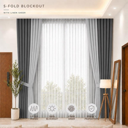 NAVI 8-in-1 Two-Tone S-Fold Blockout Curtain