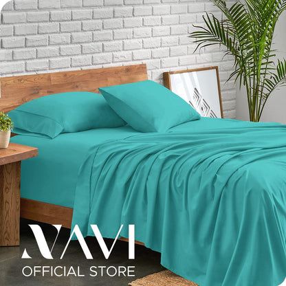 NAVI - PLAIN Bedding Set | Pastel Shades | 1x Fitted Bedsheet with 2x Pillowcase | Fully Garterized Hotel Quality