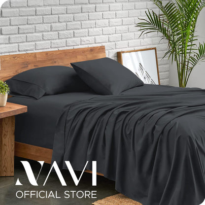 NAVI - PLAIN Bedding Set | Neural Shades | 1x Fitted Bedsheet with 2x Pillowcase | Fully Garterized Hotel Quality