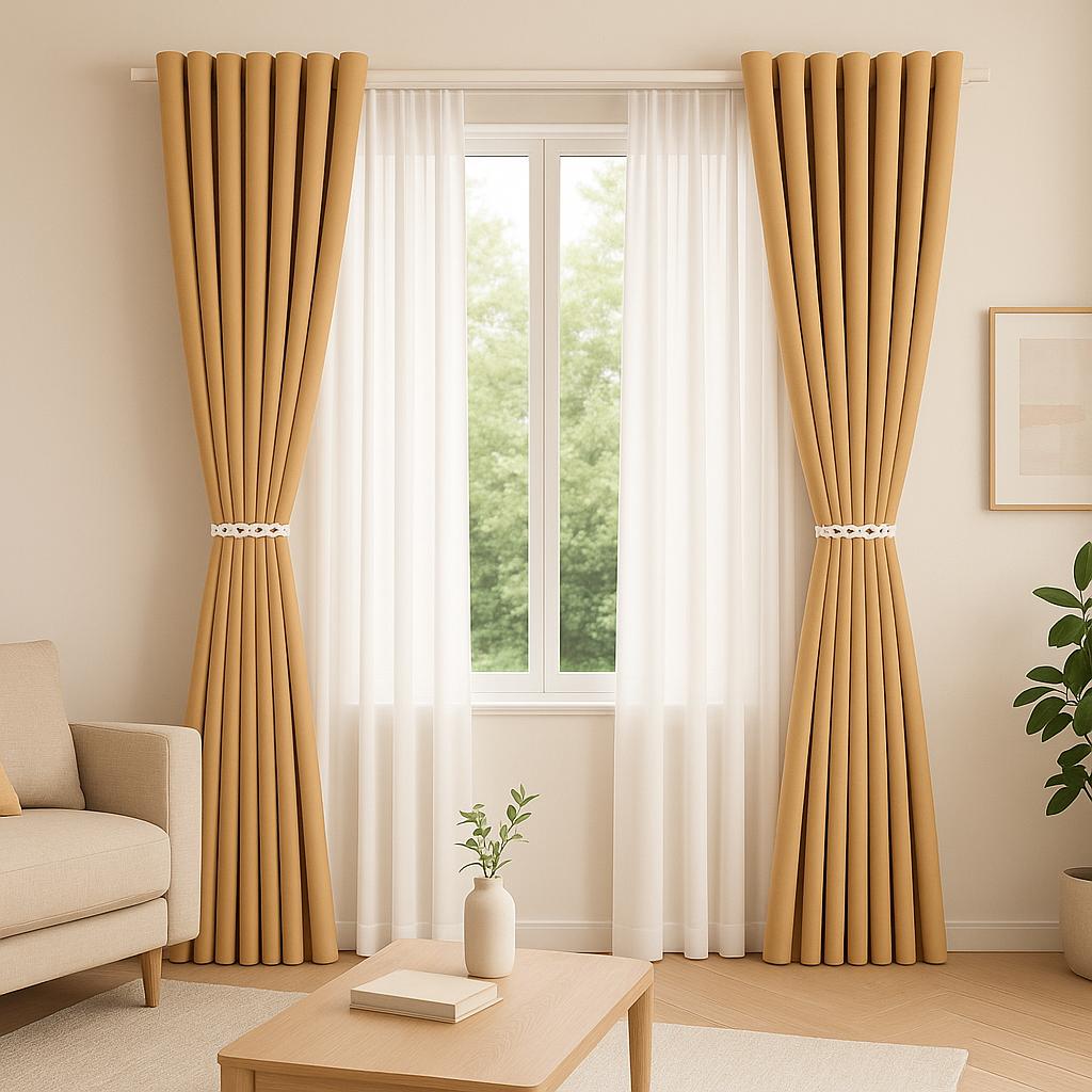 NAVI Signature Dual Layer Complete Curtain Set | 6-in-1 and 8-in-1 | Korean Soft Blockout | Premium Bundle, Complete Accessories