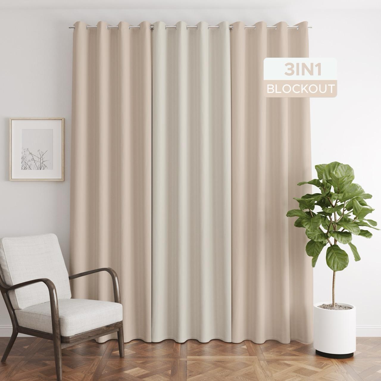 NAVI - TRENDING BLOCKOUT CURTAIN  | 3in1 KOREAN SOFT BLOCKOUT CURTAIN |  Ring Type for Living Room & Bedroom Window Treatment | 100% Polyester, Thermal Insulation, Privacy Protection, Sunlight & Sound Blocking, Energy Saving | Sold Per Set