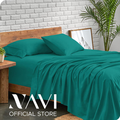 NAVI - PLAIN Bedding Set | Blue Green Shades | 1x Fitted Bedsheet with 2x Pillowcase | Fully Garterized Hotel Quality