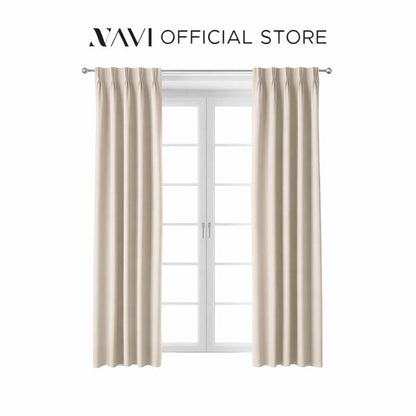 NAVI Pinch Pleat Blackout Curtains with Linen Sheer | DIY Pinch Pleat Hook | Korean Soft Blockout | for Living Room & Bedroom Window Treatment | 100% Polyester, Thermal Insulation, Privacy Protection, Sunlight & Sound Blocking, Energy Saving