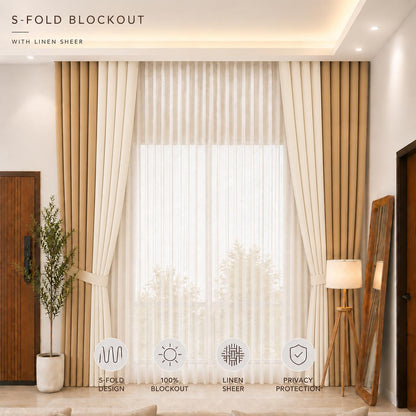 NAVI 8-in-1 Two-Tone S-Fold Blockout Curtain
