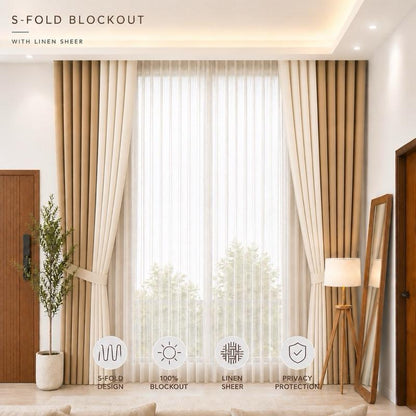 NAVI 8-in-1 Two-Tone S-Fold Blockout Curtain