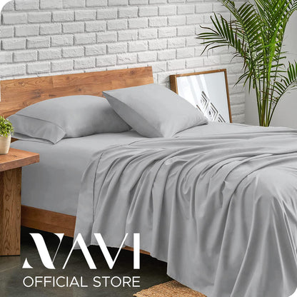 NAVI - PLAIN Bedding Set | Neural Shades | 1x Fitted Bedsheet with 2x Pillowcase | Fully Garterized Hotel Quality