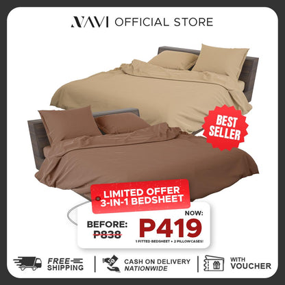 NAVI - Best-Selling Bedsheets | 3in1 Bedding Set | 1x Fitted Bedsheet + 2x Pillowcases | | 100% Cotton | Hotel Quality | Mix & Match Program | Free Shipping