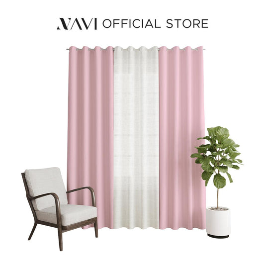 NAVI【NEW RELEASE】Pastel Pink | KOREAN SOFT BLOCKOUT CURTAIN | Summer Collection | Ring Type For Living Room Bedroom Window Treatment