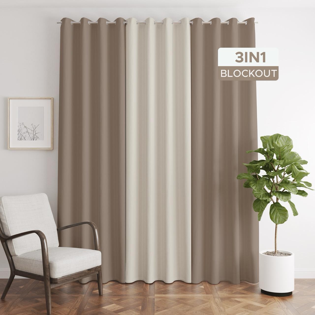 NAVI【BEST SELLER】3in1 KOREAN SOFT BLOCKOUT CURTAIN | Ring Type For Living Room Bedroom Window Treatment
