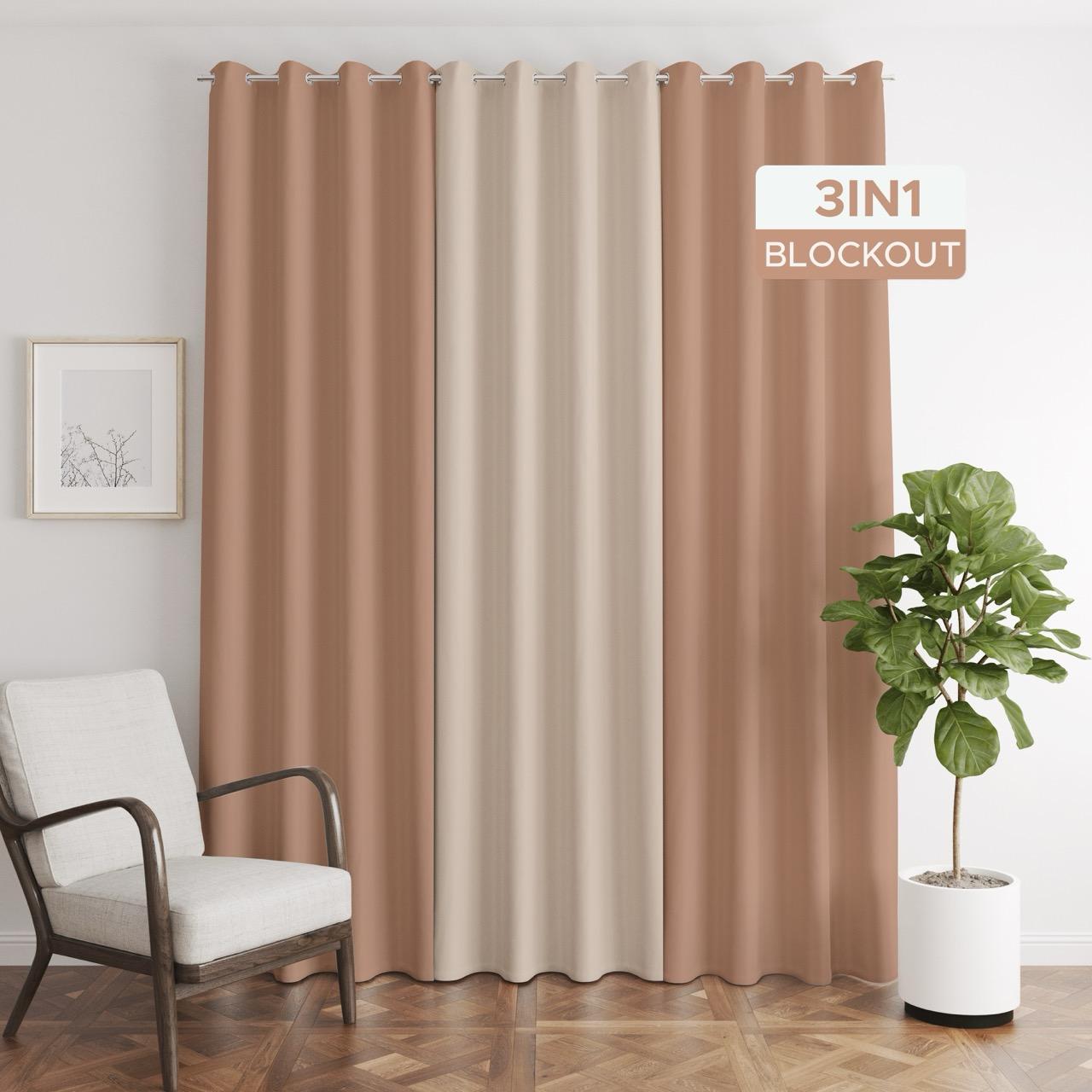 NAVI - TRENDING BLOCKOUT CURTAIN  | 3in1 KOREAN SOFT BLOCKOUT CURTAIN |  Ring Type for Living Room & Bedroom Window Treatment | 100% Polyester, Thermal Insulation, Privacy Protection, Sunlight & Sound Blocking, Energy Saving | Sold Per Set