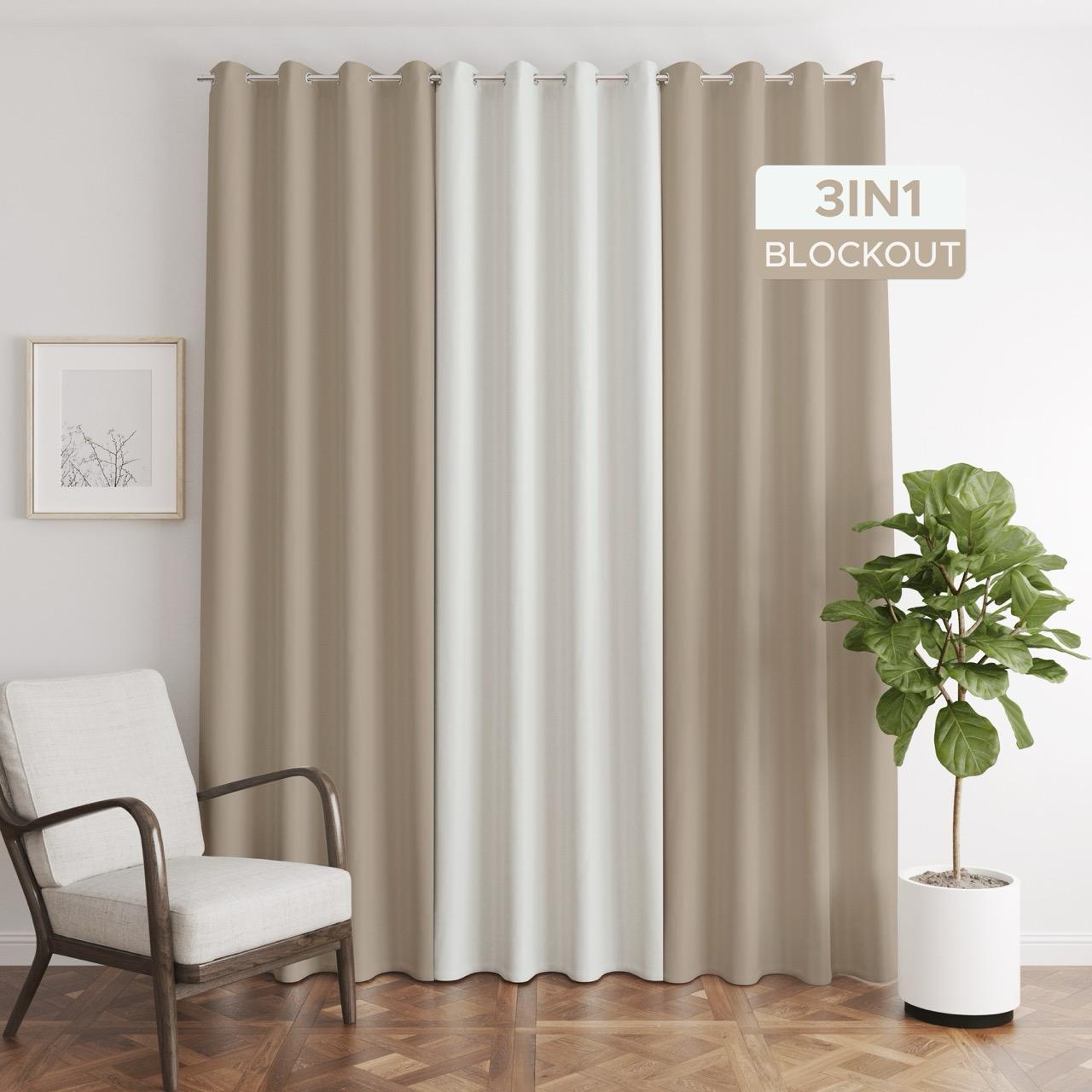 NAVI - TRENDING BLOCKOUT CURTAIN  | 3in1 KOREAN SOFT BLOCKOUT CURTAIN |  Ring Type for Living Room & Bedroom Window Treatment | 100% Polyester, Thermal Insulation, Privacy Protection, Sunlight & Sound Blocking, Energy Saving | Sold Per Set