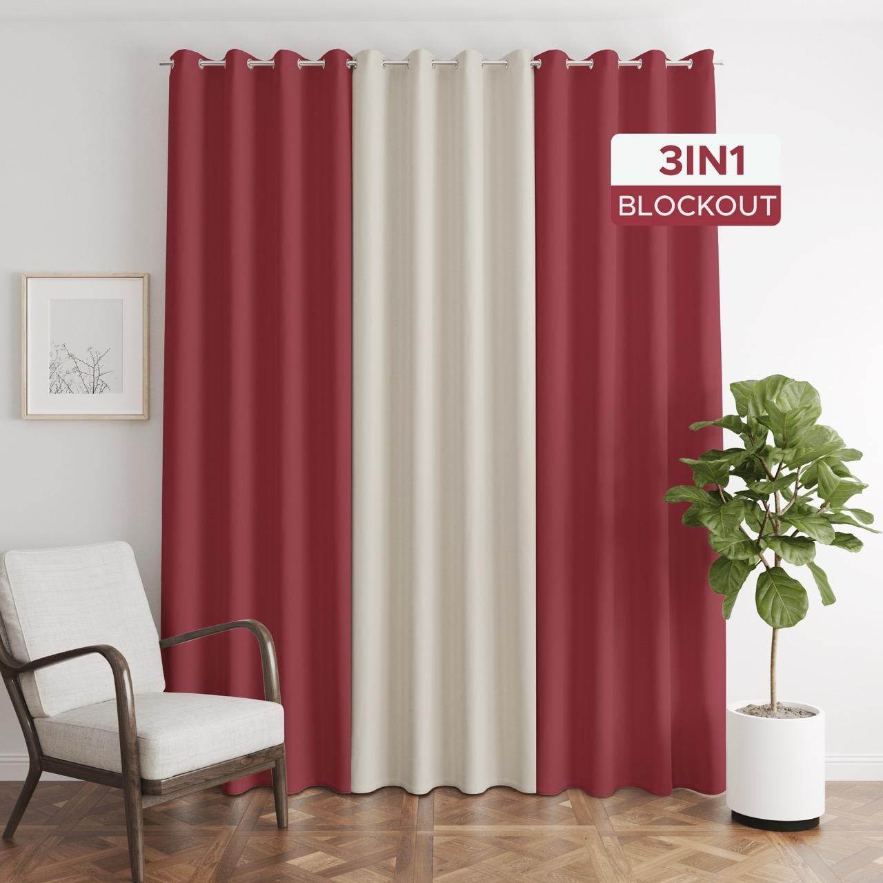 NAVI - TRENDING BLOCKOUT CURTAIN  | 3in1 KOREAN SOFT BLOCKOUT CURTAIN |  Ring Type for Living Room & Bedroom Window Treatment | 100% Polyester, Thermal Insulation, Privacy Protection, Sunlight & Sound Blocking, Energy Saving | Sold Per Set