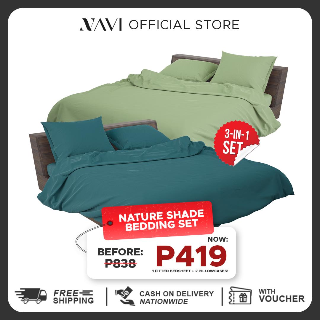 NAVI - PLAIN Bedding Set | Blue Green Shades | 1x Fitted Bedsheet with 2x Pillowcase | Fully Garterized Hotel Quality