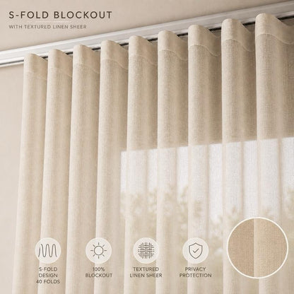NAVI 4-in-1 Textured Linen S-Fold Curtain