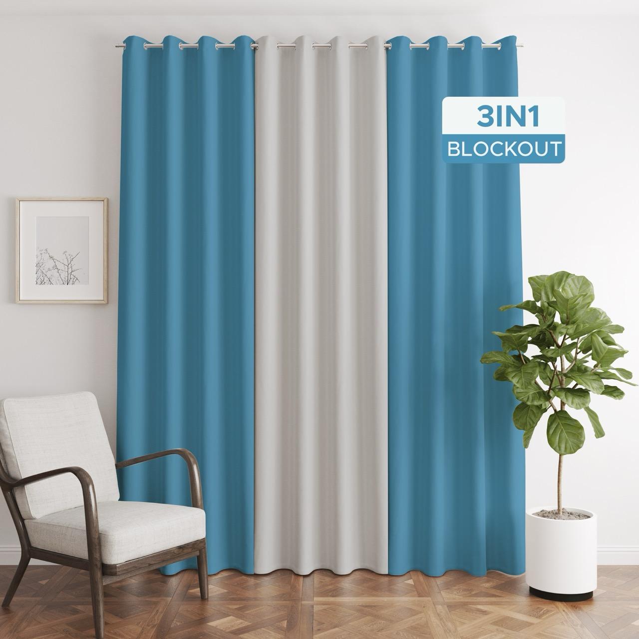 NAVI - TRENDING BLOCKOUT CURTAIN  | 3in1 KOREAN SOFT BLOCKOUT CURTAIN |  Ring Type for Living Room & Bedroom Window Treatment | 100% Polyester, Thermal Insulation, Privacy Protection, Sunlight & Sound Blocking, Energy Saving | Sold Per Set