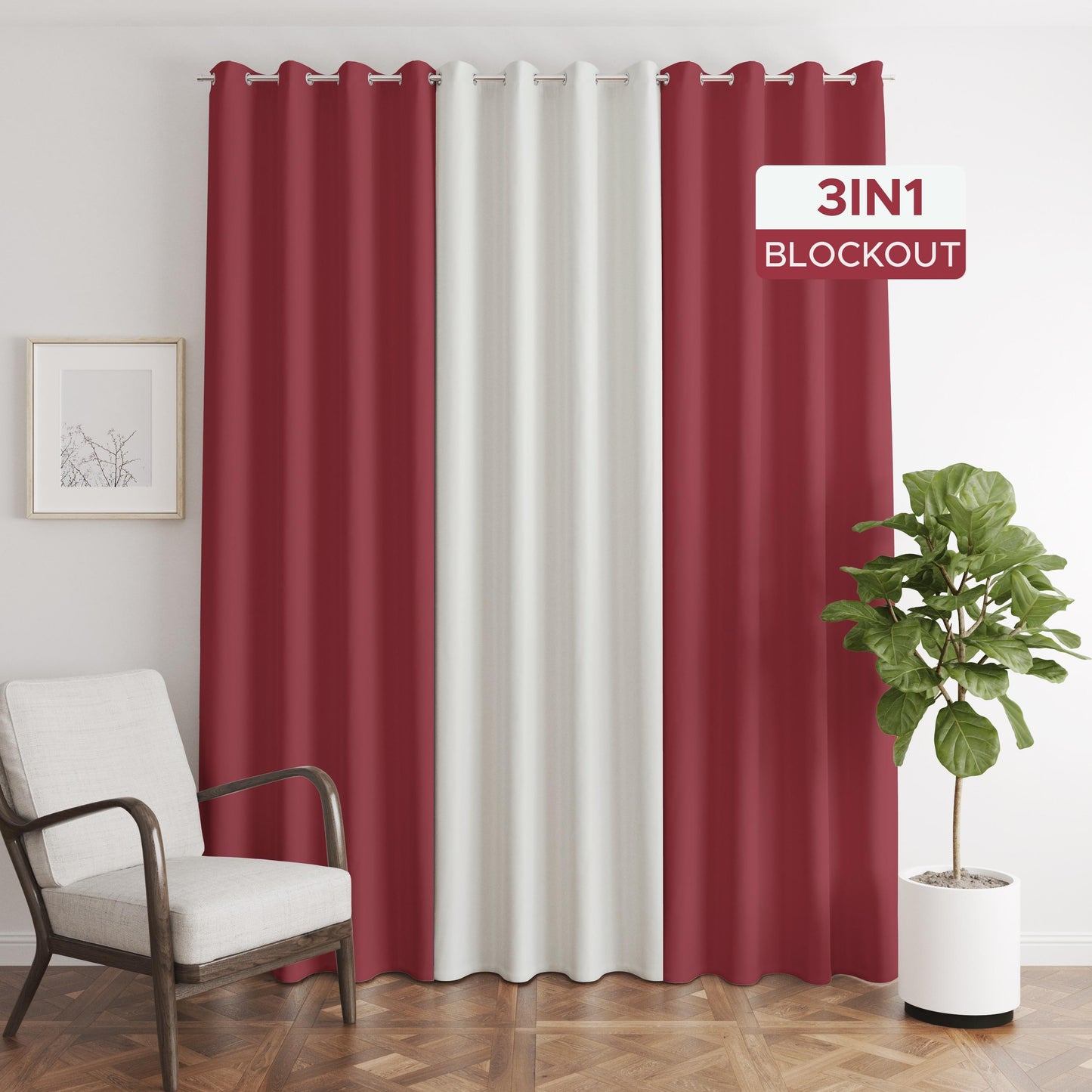 NAVI【BEST SELLER】3in1 KOREAN SOFT BLOCKOUT CURTAIN | Ring Type For Living Room Bedroom Window Treatment