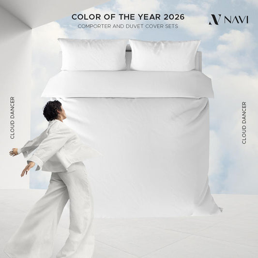 NAVI【Color of the Year 2026】Cloud Dancer | Bedding Collection | Hotel Quality | 100% Cotton | Fully Garterized