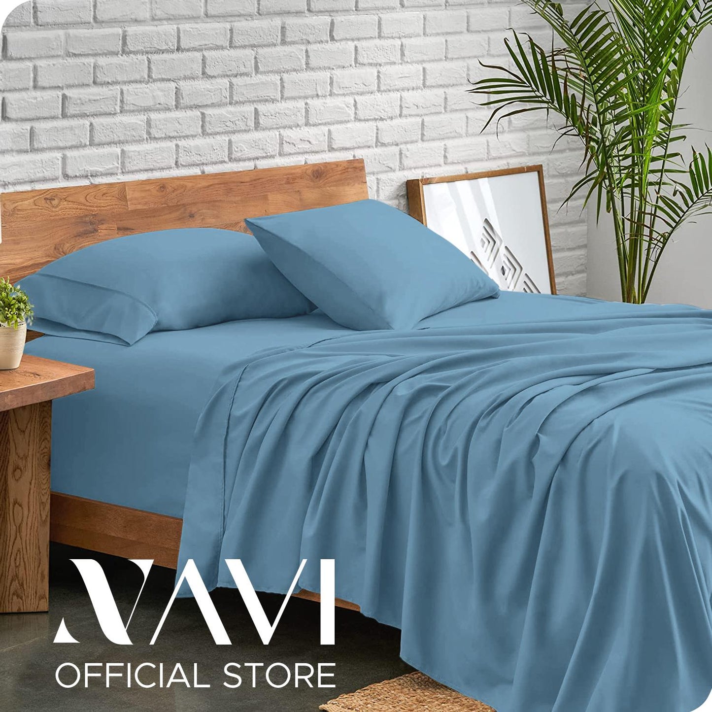 NAVI - PLAIN Bedding Set | Blue Green Shades | 1x Fitted Bedsheet with 2x Pillowcase | Fully Garterized Hotel Quality
