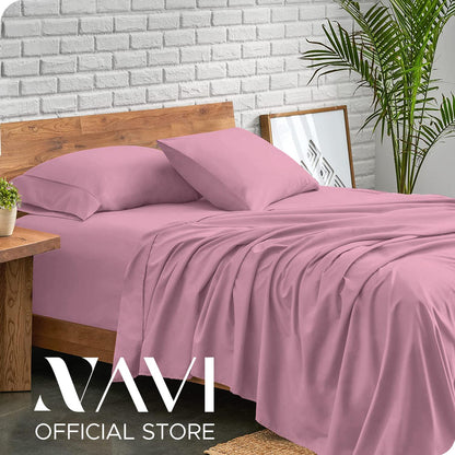 NAVI - PLAIN Bedding Set | Pastel Shades | 1x Fitted Bedsheet with 2x Pillowcase | Fully Garterized Hotel Quality