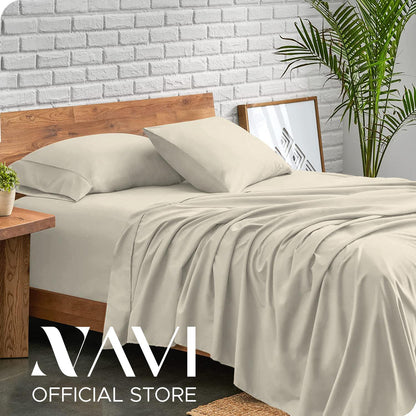 NAVI - PLAIN Bedding Set | Pastel Shades | 1x Fitted Bedsheet with 2x Pillowcase | Fully Garterized Hotel Quality