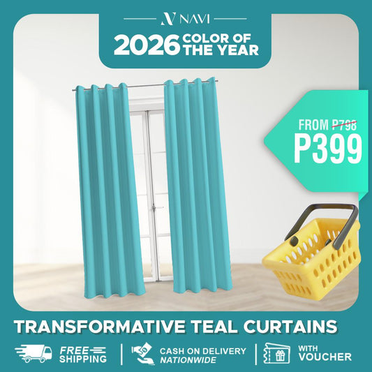 NAVI【Lucky Color of the Year 2026】Transformative Teal | KOREAN SOFT BLOCKOUT CURTAIN | Ring Type For Living Room Bedroom Window Treatment