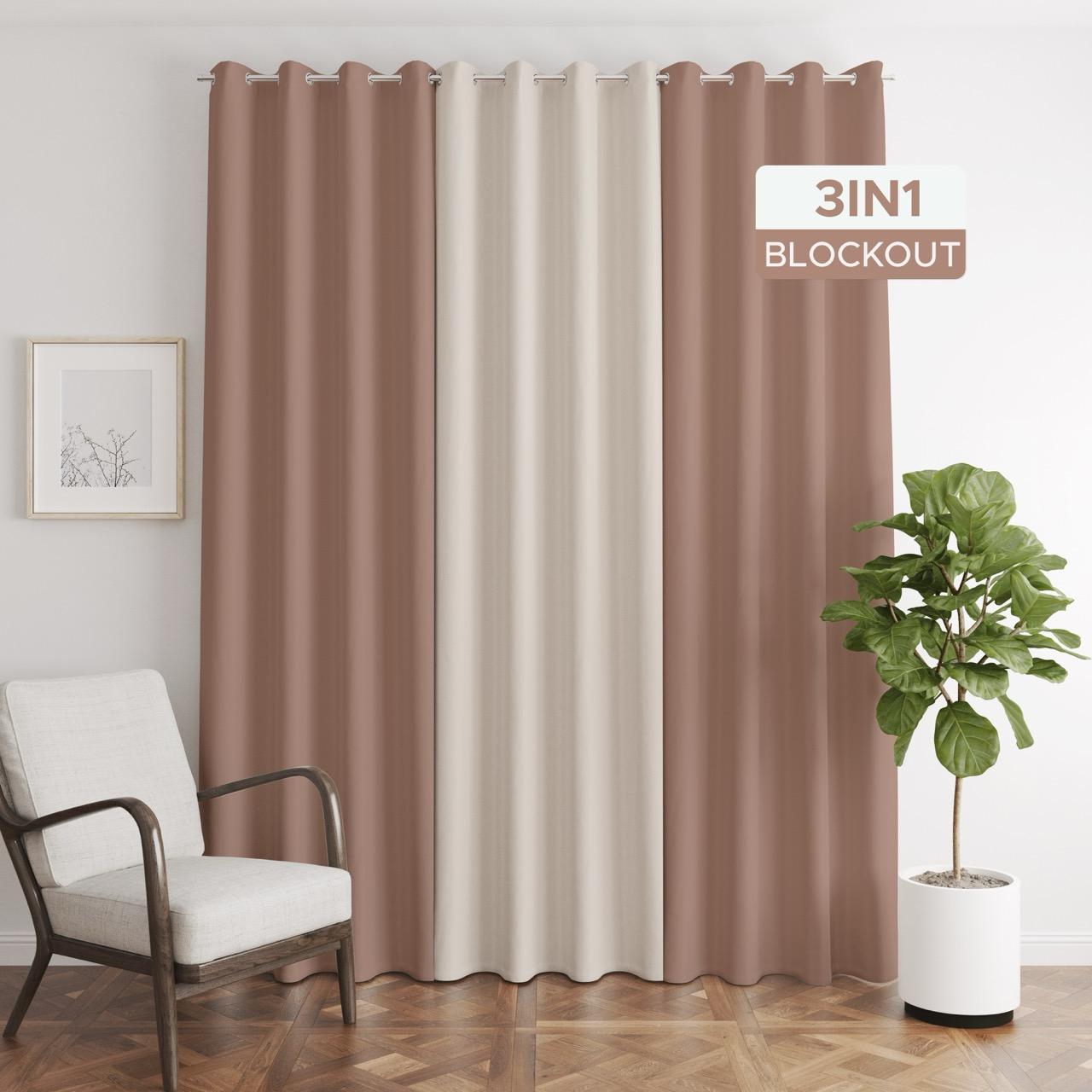 NAVI - TRENDING BLOCKOUT CURTAIN  | 3in1 KOREAN SOFT BLOCKOUT CURTAIN |  Ring Type for Living Room & Bedroom Window Treatment | 100% Polyester, Thermal Insulation, Privacy Protection, Sunlight & Sound Blocking, Energy Saving | Sold Per Set