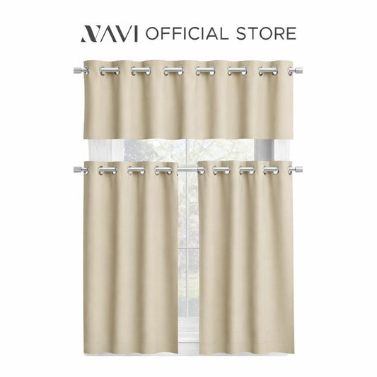 NAVI Short Blockout Curtain | Grommet Ring | for Small Windows | Half Window Coverage | Light Control & Privacy